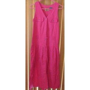 Liz Wear Dark Pink V-Neck Sleeveless Shirt Dress Vintage NWT Size Large